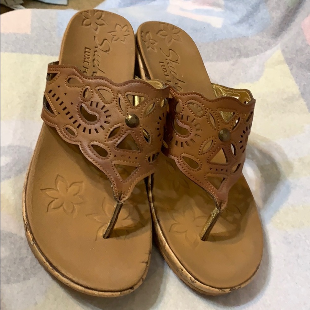 Skechers Luxe Foam cork wedge sandals